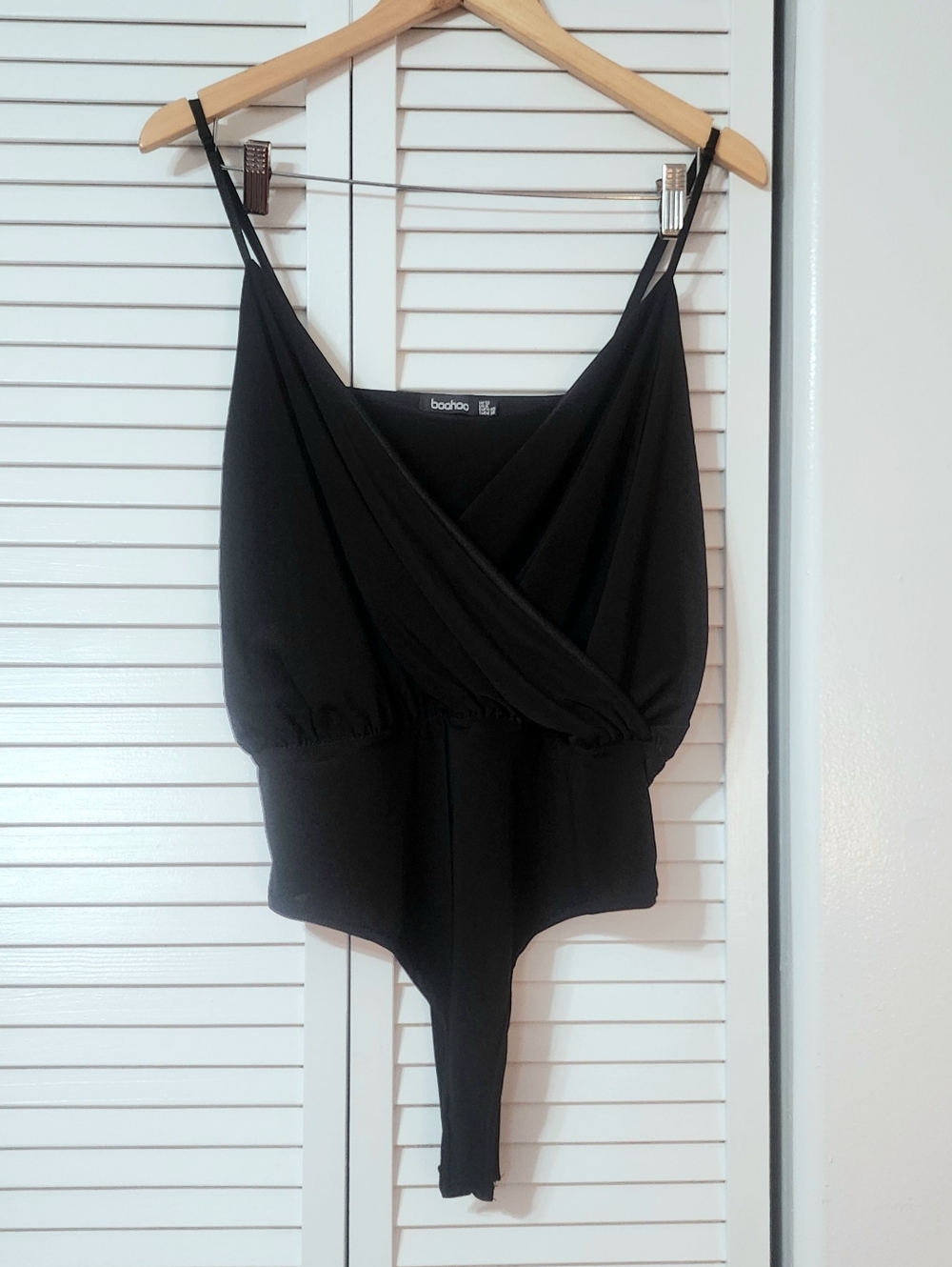 BooHoo Black Drape Front Bodysuit